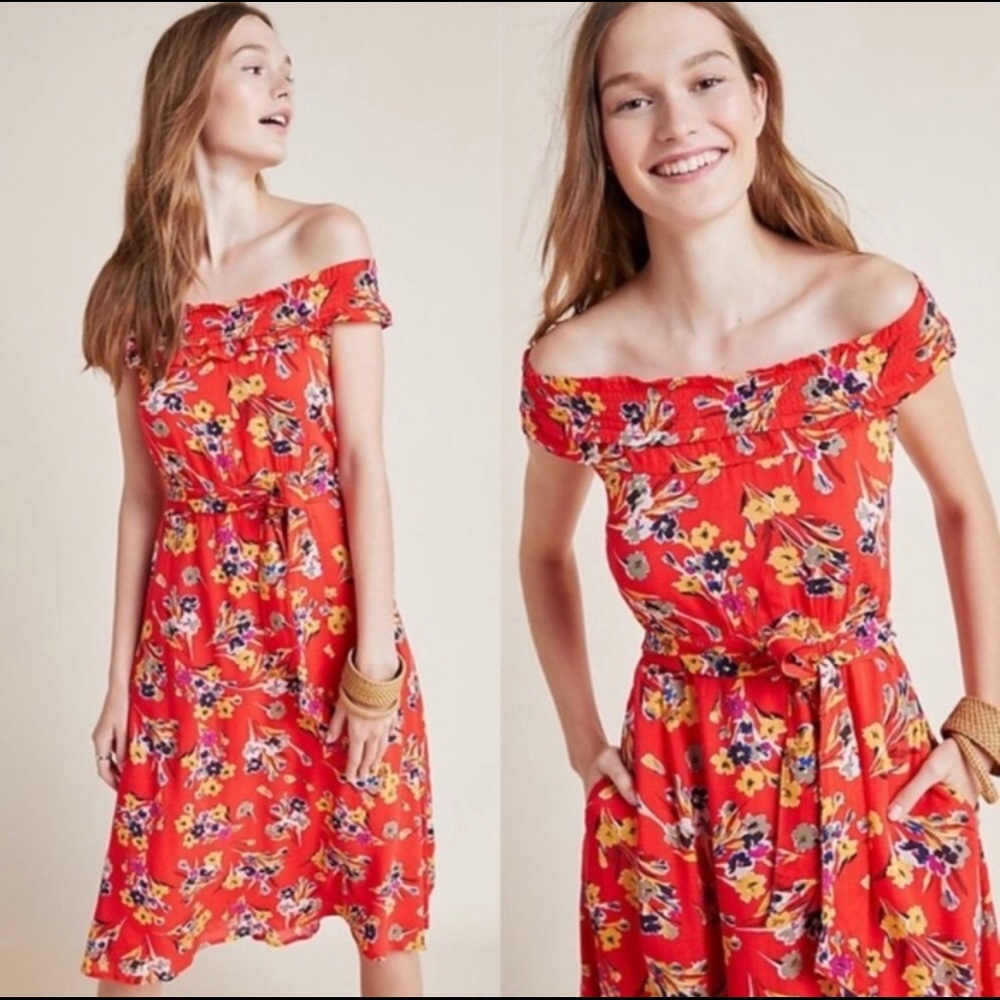 *Anthropologie Conversations Red Floral Dre…